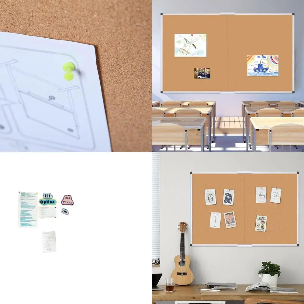 

5' x 3' Foldable Wall-Mounted Corkboard with Silver Frame for Home and School Office