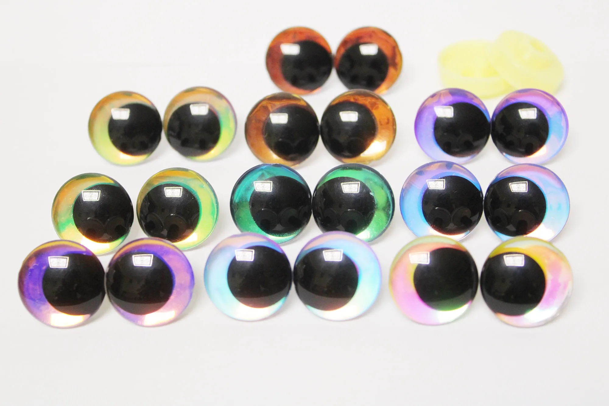 Olhos holográficos 3d para brinquedo, 20pcs, 12mm-35mm, brilho redondo, com arruela traseira, para diy, hc10