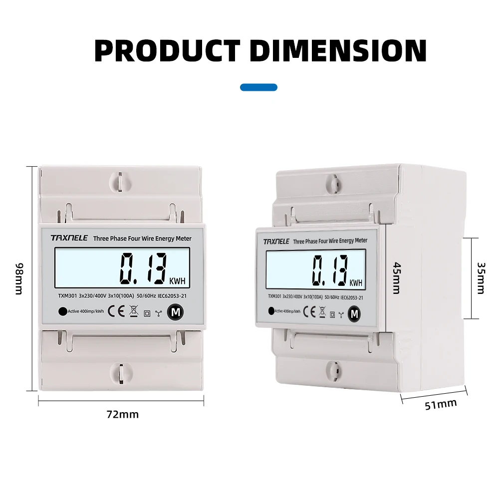 Multifunction 380V 3 Phase 4 Wire Wattmeter Power Bidirectional Energy Meter KWH Voltage Current 100A AC 50Hz 60Hz Solar PV