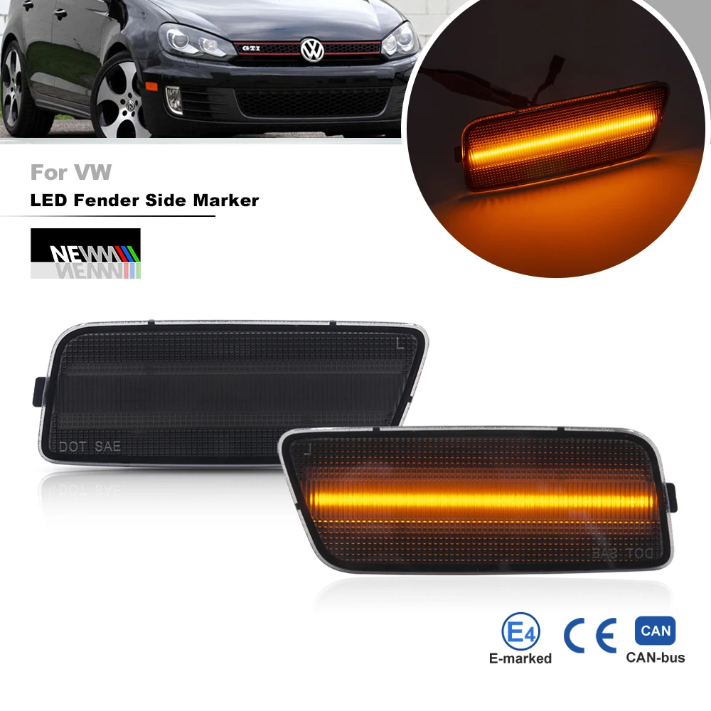 Smoked OE-Spec 5K0945072 Front Amber LED Fender Side Marker Lights For 2010-2014 VW MK6 Golf/GTI