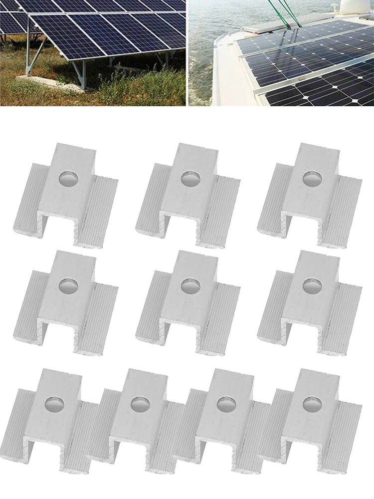 10Pcs Solar Middle Clamp PV Modules Cleaning Clips For Frame Height 25-50MM Aluminum Alloy Solar Power Solar Accessories Parts
