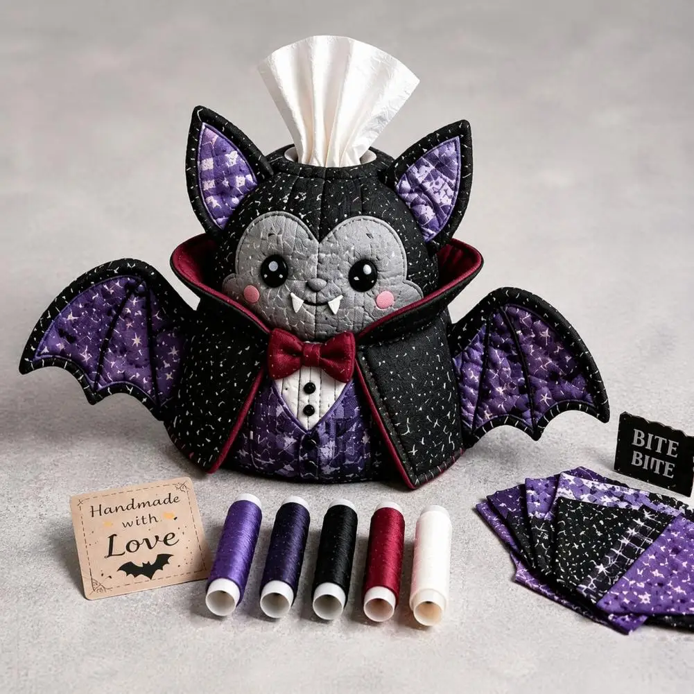 Patchwork Fabric Bundle Halloween Patchwork Fabric Craft Set Diy Quilted Tissue Box Cover Handicraft Sewing for Home for Adults