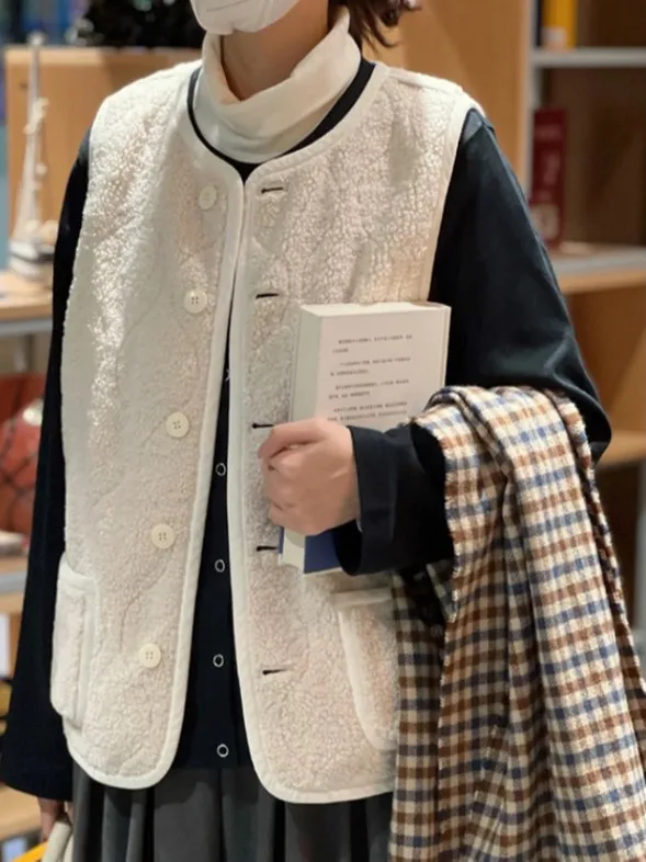 

Autumn Winter Vintage Sli Warm Lamb Fur Vest Women's High-End Feel Double-Sided Wear Svel Jaet Faionable Versatile