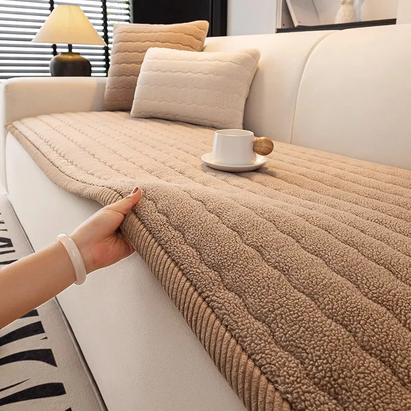 

Leather Sofa Cuion 2026 New Sle One-Piece Plu Thiened Autumn Winter Cover Cloth Slipcover Anti-Skid Striped Pattern