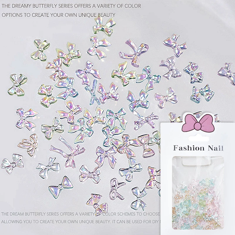 

100PCS Transparent Aurora Mini 3D Nail Art Bow Charms Accessories Resin Bowknot For Nails Decorations Manicure Decor Supplies