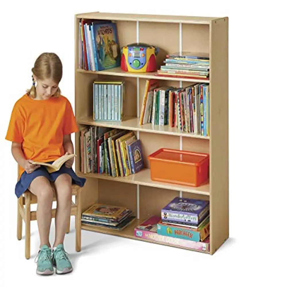 

Adjustable Shelf Classroom Bookcase Organizer Durable Kid-Friendly Wood Storage Tiered Shelves 47.5" Height