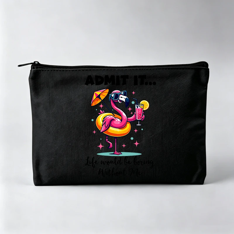 Women's Flamingo Graphic Makeup Bag with Letter Print, Casual Cosmetic Pouch for Daily Use