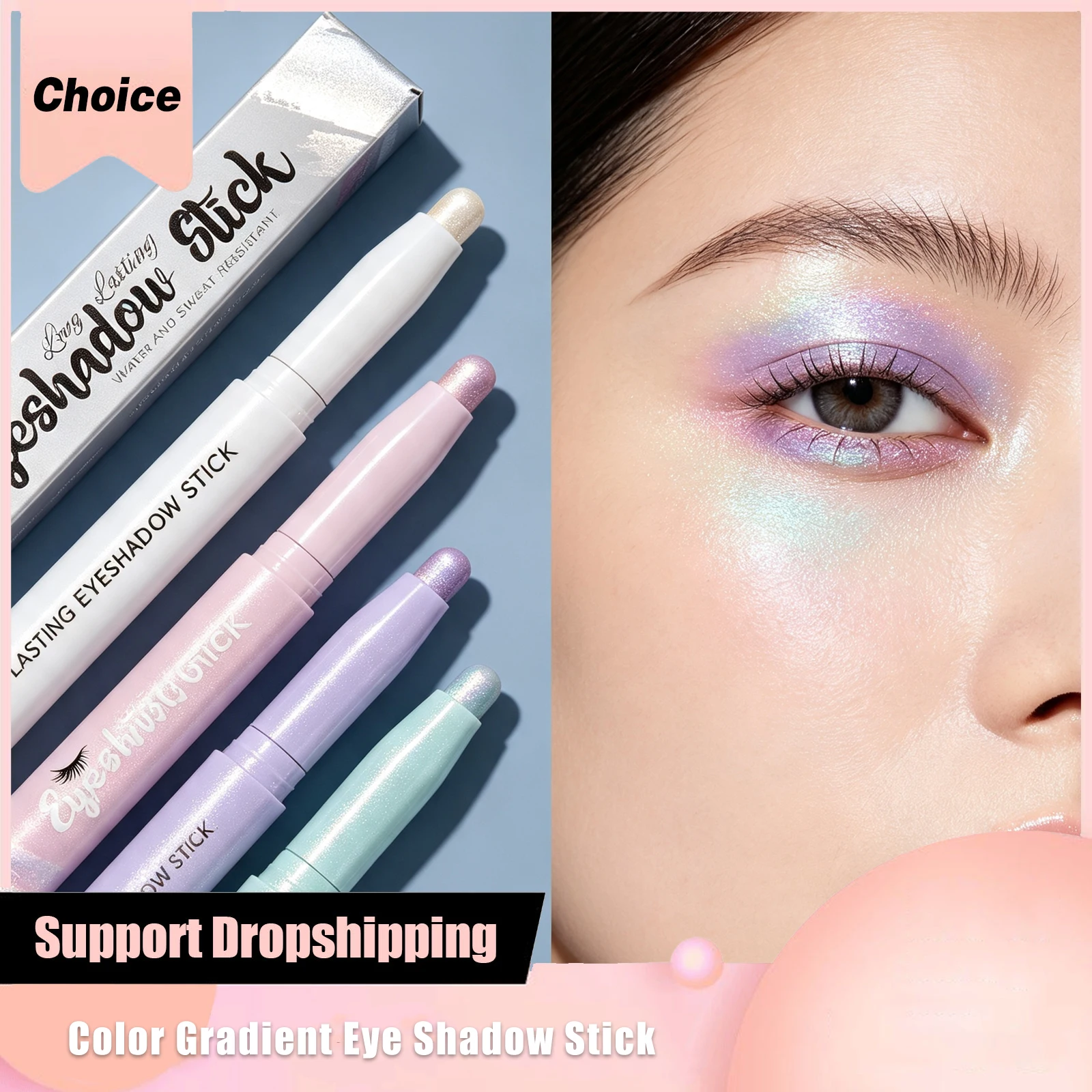 Two Color Gradient Eye Shadow Stick Waterproof Natural Pearl Shimmer Anti-Smudging for Eyeshadow Lids Glitter Liner Highlighter