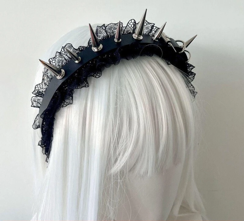 

Japanese punk y2k headband Abby headgear pointed rivet headband Spice girls dark bud goth lace hair accessories for women