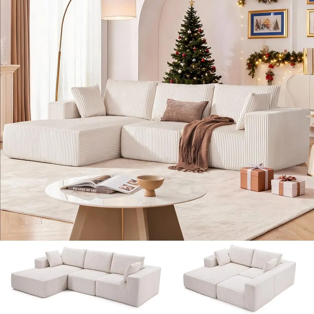

Deep Seated Cloud-Inspired L-Shape Sectional Sofa with Chaise for Living and Bedroom (Beige)