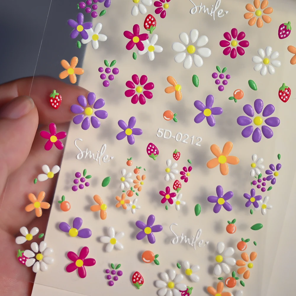 5D splendido fiore colorato design adesivo per unghie carino margherita floreale autoadesivo decalcomania per unghie fioriture vibranti adesivo nail art deco