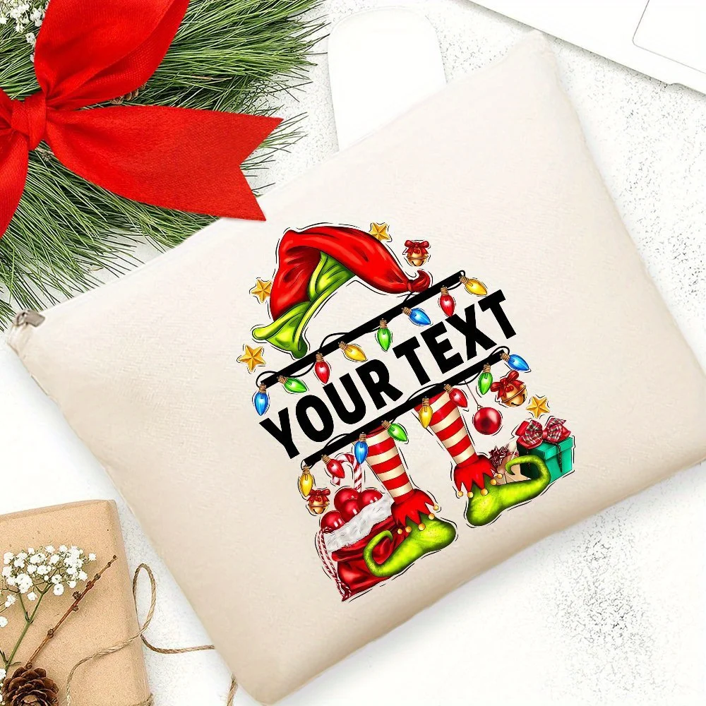 Custom Text Christmas Elf Legs Colorful Lights Gift Ornaments Personalized Cosmetic Bag Portable Travel Makeup Pouch Xmas Gift