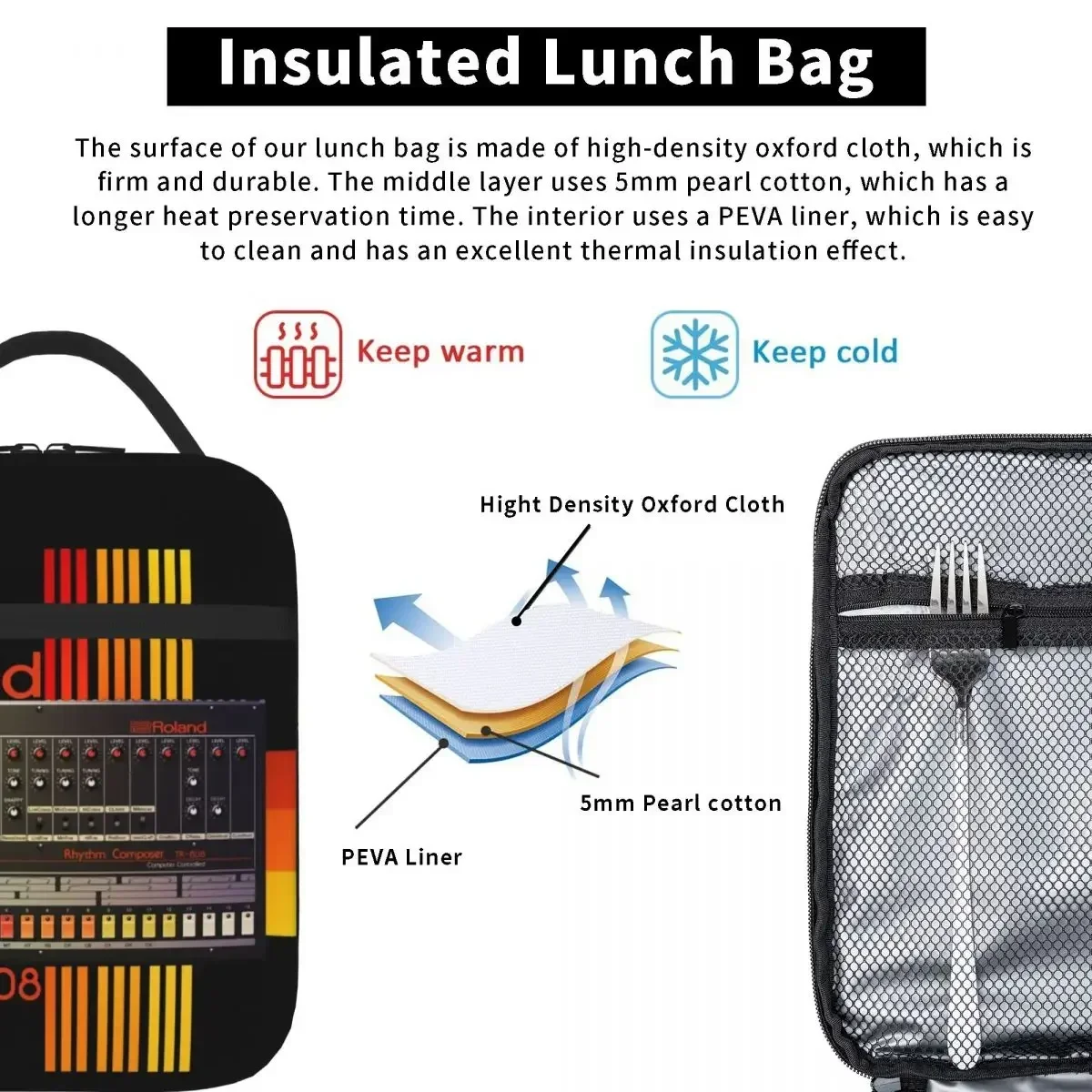 Roland Tr-808 Drum Machine Model Insulated Lunch Bags Picnic Bags Thermal Cooler Lunch Box Lunch Tote for Woman Work Kids School