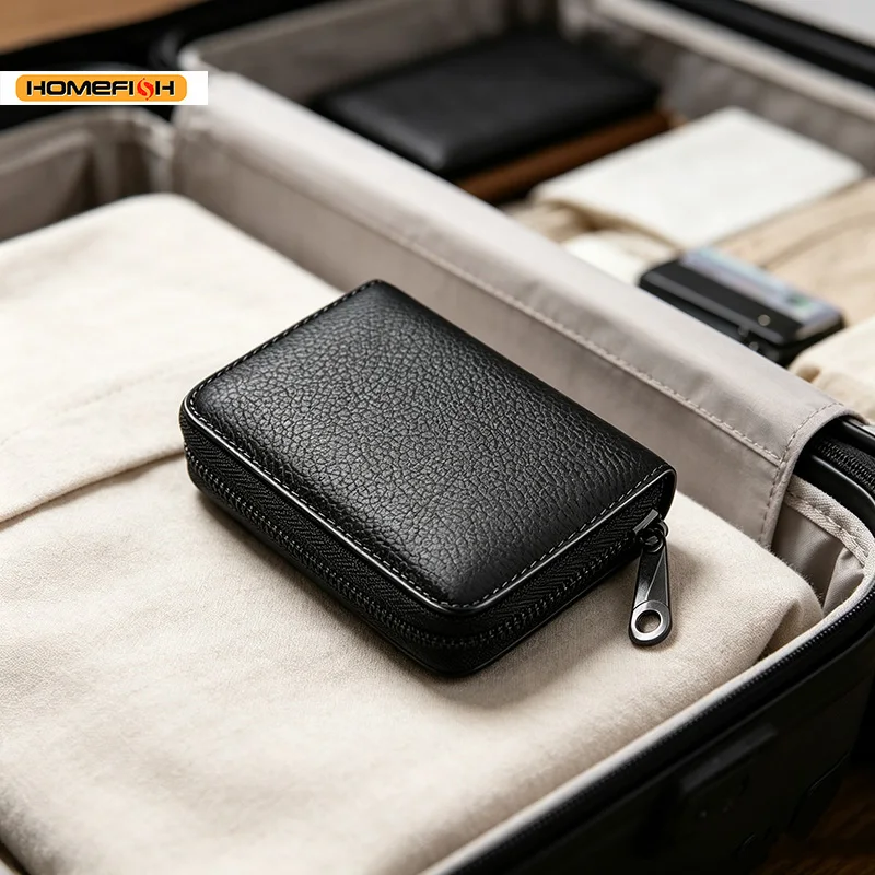 HOMEFISH Unisex RFID-blockierende Schlanke Kartenhalter-Geldbörse, Münzfach mit Reißverschluss, Kreditkartenetui, Kleine Geldbörse für Männer und Frauen – Detail 6