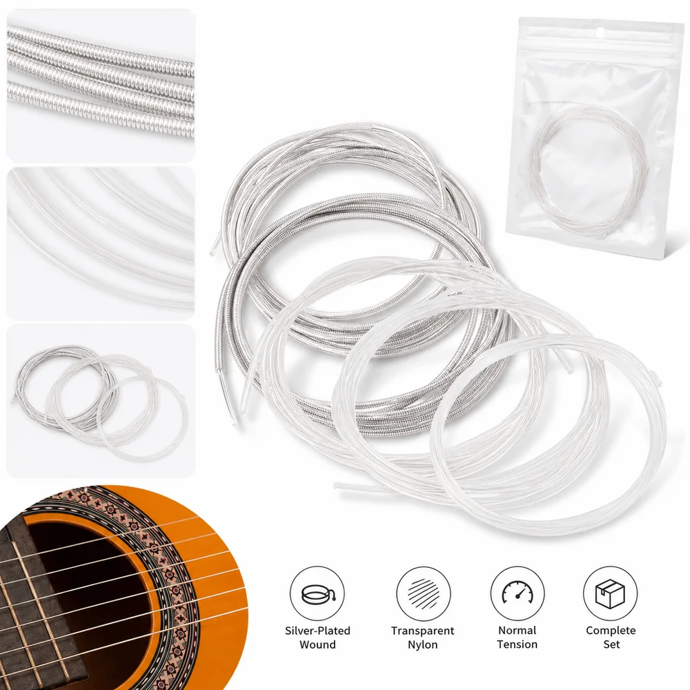 Nylon Classical Guitar Strings Super Light Tension High-Tension Replacement Guitar Strings Silver Plated Classical Type