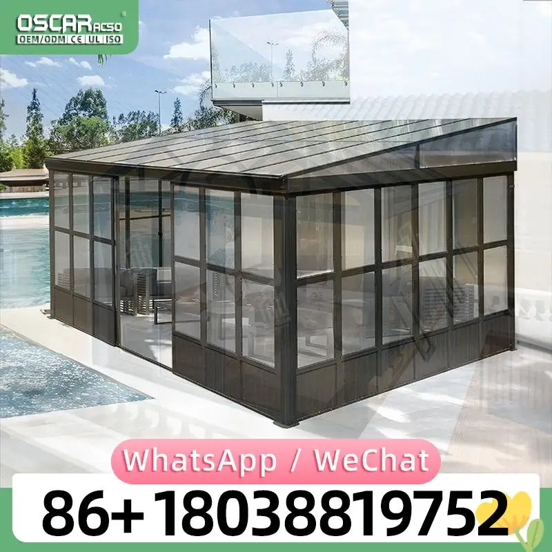 Outdoor Aluminum Contemporary Polygon Glass Four Season Sunroom Indoor Heat Insulation Custom Built sunroom