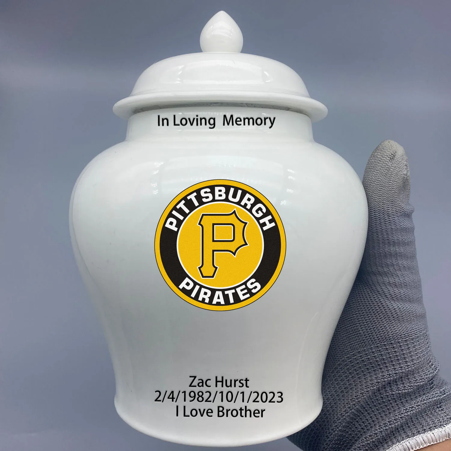 

Medium Urn for Pittsburgh Pirates-baseball themed Custom.Send me the name/date you want to appear on the urn by Remark Message