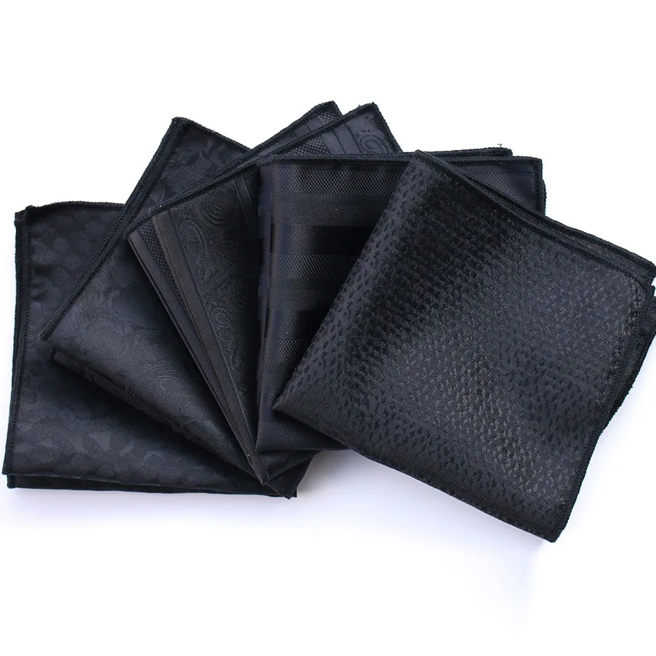 Classic Black Pocket Square Trendy British Style poliestere Paisley fazzoletto abito formale sciarpa sul petto asciugamano tascabile da uomo