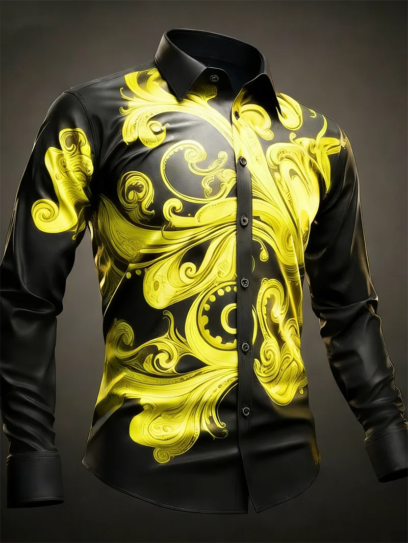 

New 11 color men's retro patterned long sleeved shirt 3D printed brown long sleeved casual daily top clothing