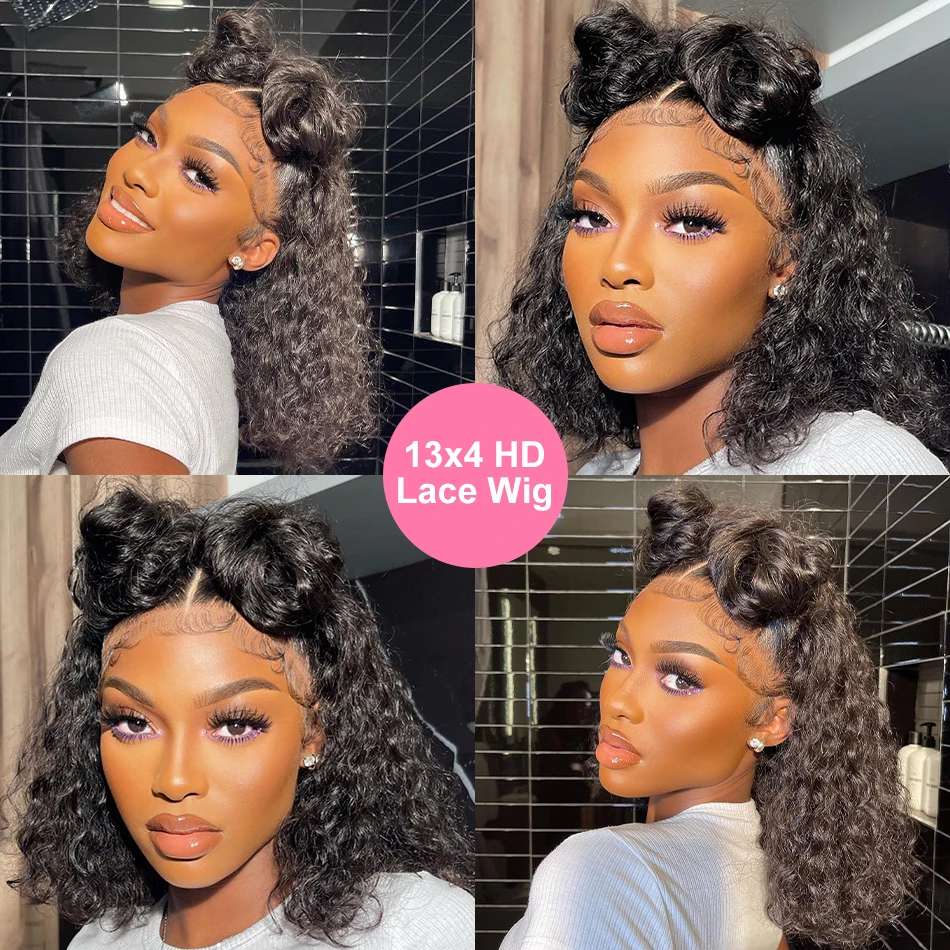 Short Bob Wig Jerry Curly Human Hair Wigs Deep Wave 13x4 Lace Frontal Wig Brazilian Remy Hair 4x4 Lace Glueles Wigs For Women