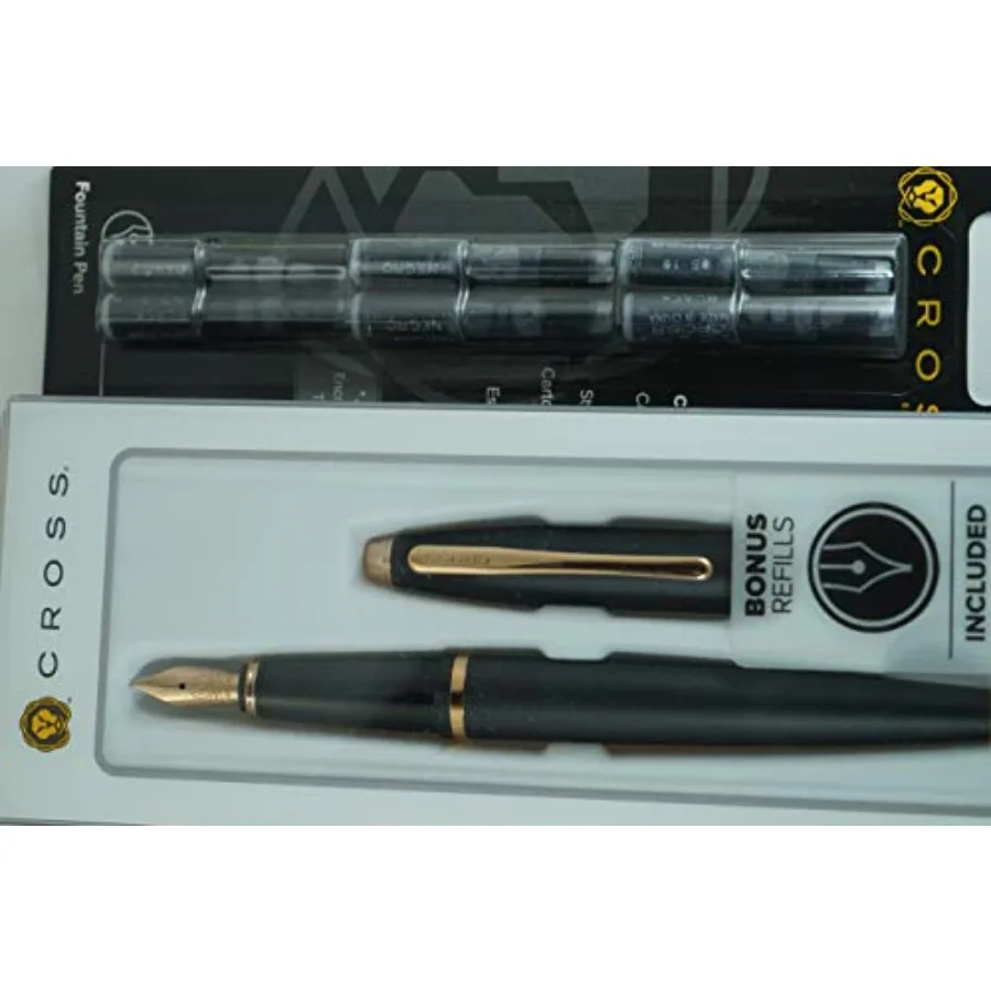 

Limited Collection Matte Black and 23KT Rose Gold Appointments signature mid Band Calaise Medium nib Fountain Pen with 6 cartri