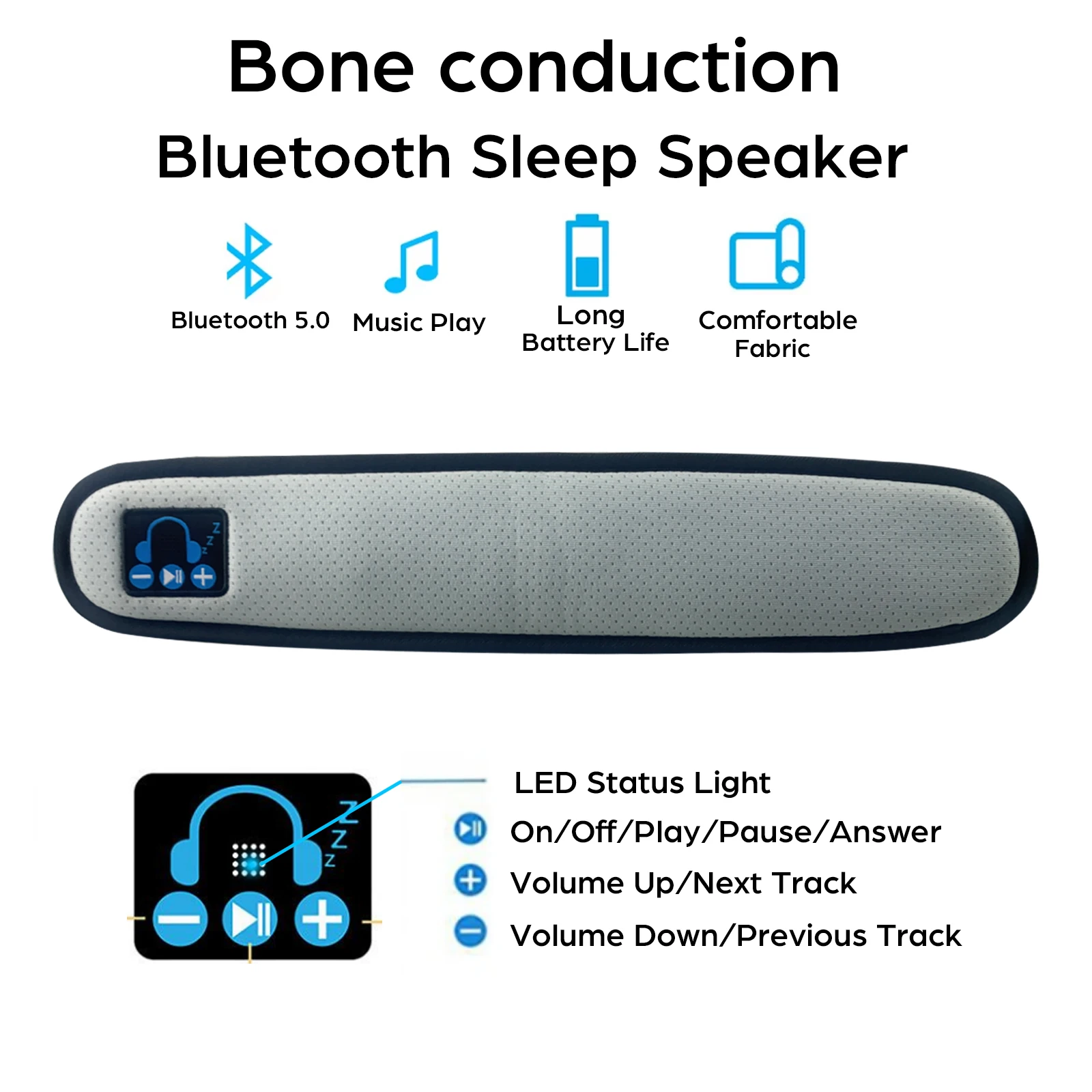 تحت وسادة النوم المعونة سمّاعات بلوتوث المحمولة العظام التوصيل ستيريو المحيطي مكبرات الصوت صندوق تشغيل الموسيقى اللاسلكية ل YTiktok