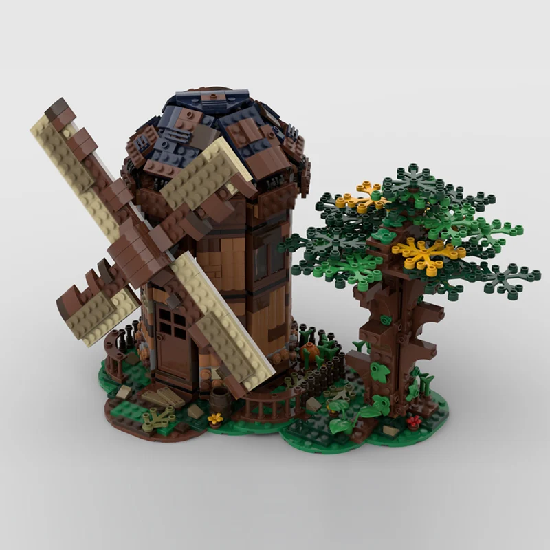 Stad Street View Model MOC Bouwstenen Windmotor Architectuur Modulaire technologie Kinderen Vakantiegeschenken Monteer speelgoedpak