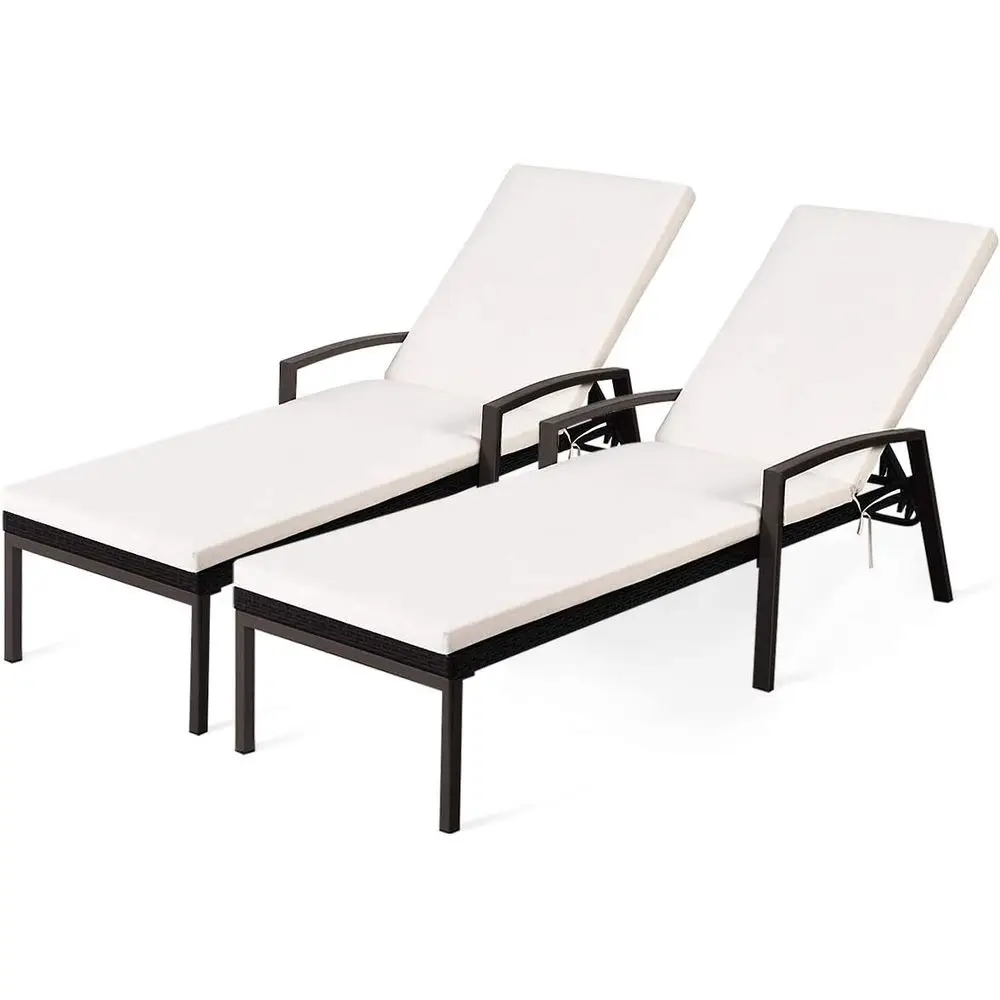 

Set o 2 Patio Chaise Lounge, Outdoor Wicker Rattan Chaise with Adjustable Backrest and Armrest or Beach Pool Yard