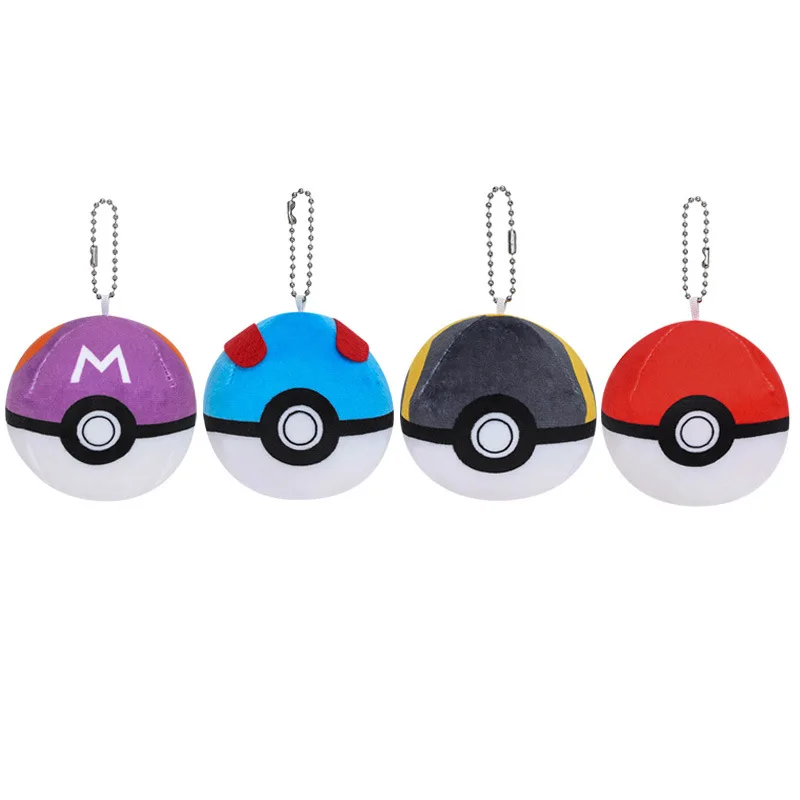 Pokemon Anime Plush Keychain Poke Ball Stuffed Toy Plush Doll Keychain Master Great Ultra Ball Toy Car Pendant