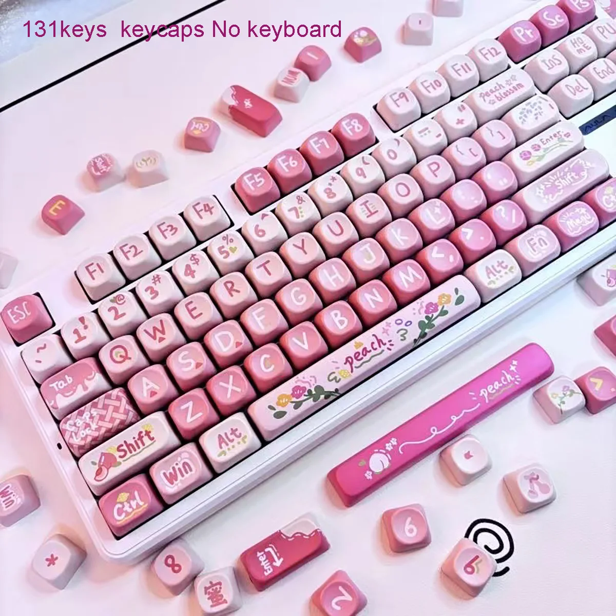 Imagem -04 - Pink Pbt Keycaps para Meninas Teclado Mecânico Perfil Cereja 61 87 96 98 104 108 Bonito Menina Rosa