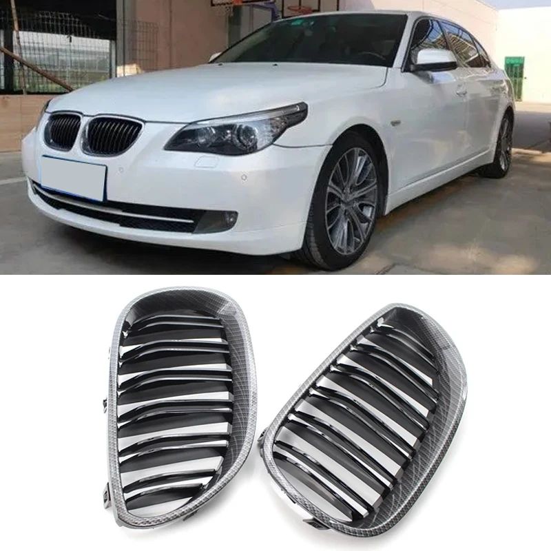 

A Pair Carbon Fiber Look Double Line Racing Grill For BMW E60 E61 M5 5 Series 2003-2010 Grills 2-Slat Car Styling Accessories