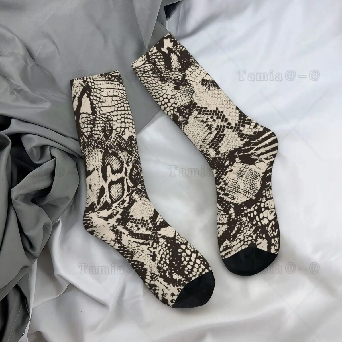 Vintage Snakeskin Stockings Women Men Snake Skin Print Animal Socks Breathable Socks Autumn Outdoor Non-Slip Custom Socks Gift
