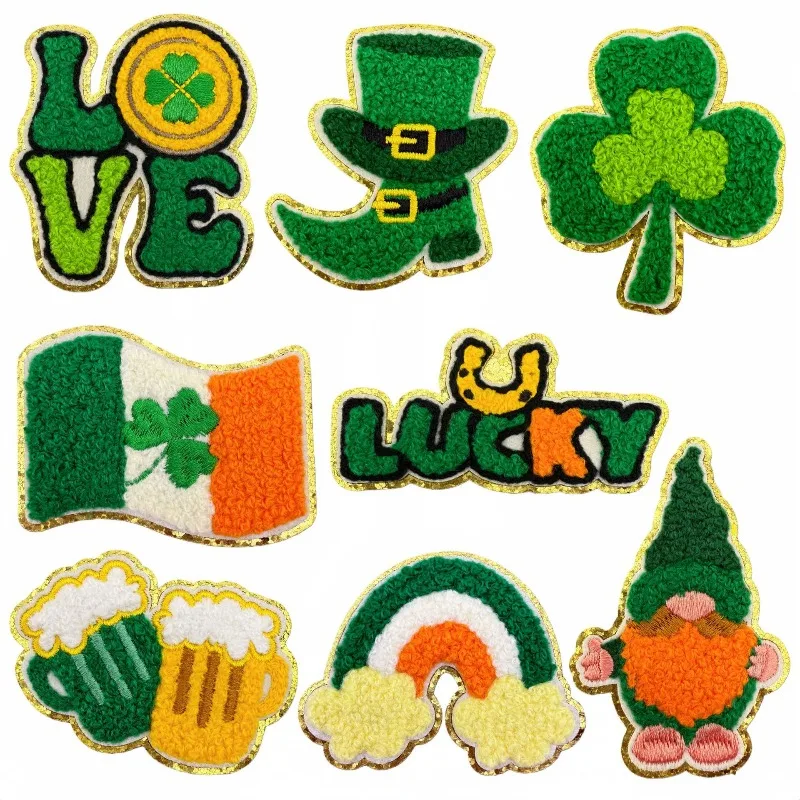 St. Patrick's Day Iron on Embroidery Patch Irish Festival Cartoon Sewing Patches Stickers DIY Clothes Jeans T-shirt Hat Bags
