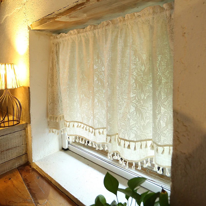 Cotton and linen double lace fresh blackout curtains curtains bedroom living room kitchen decoration