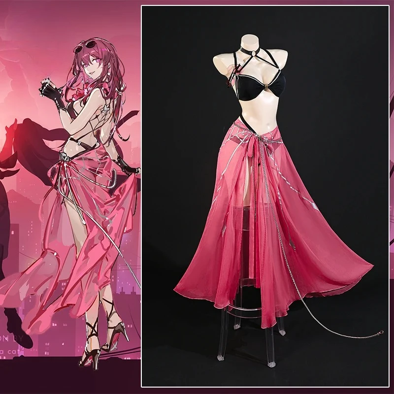 

Оригинальный фанарт из Honkai Star Rail: Костюм для купания Кагаку, летний, сексуальный, черно-розовый, для ролевых игр, 2026