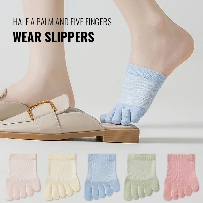 MiiOW Five Finger Sock Pure Cotton Invisible No Show Sock High Heels Half Foot Toeless Breathable Mesh Thin Ankle Sock Spilt Toe