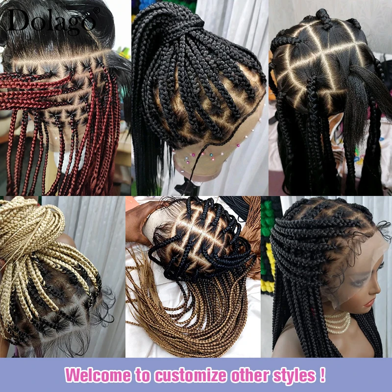 Medium Micro Knotless Braids Glueless Human Hair Full Lace Wigs Braided Wig For Black Women With Synthetic Bulk Braiding Hair