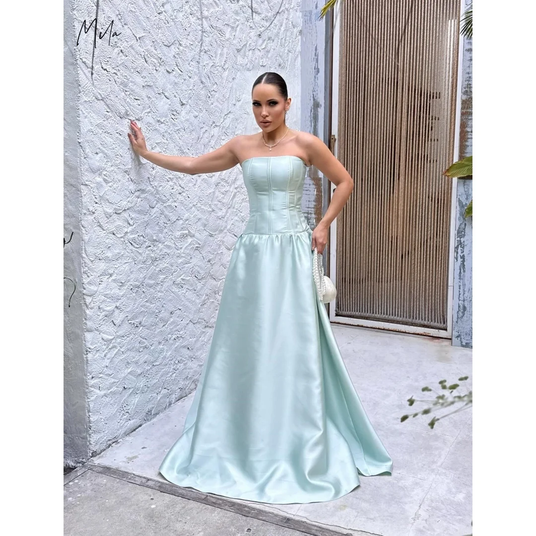 

Mila Mint Green Strapless Satin A Line Prom Dresses Customized Formal Evening Gown vestidos de gala For Women Wedding Party 2026