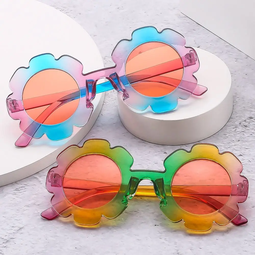 Round Frame Kids Sunflower Sunglasses Fashion Colorful Sun Protection Eyewear Shades for Girls