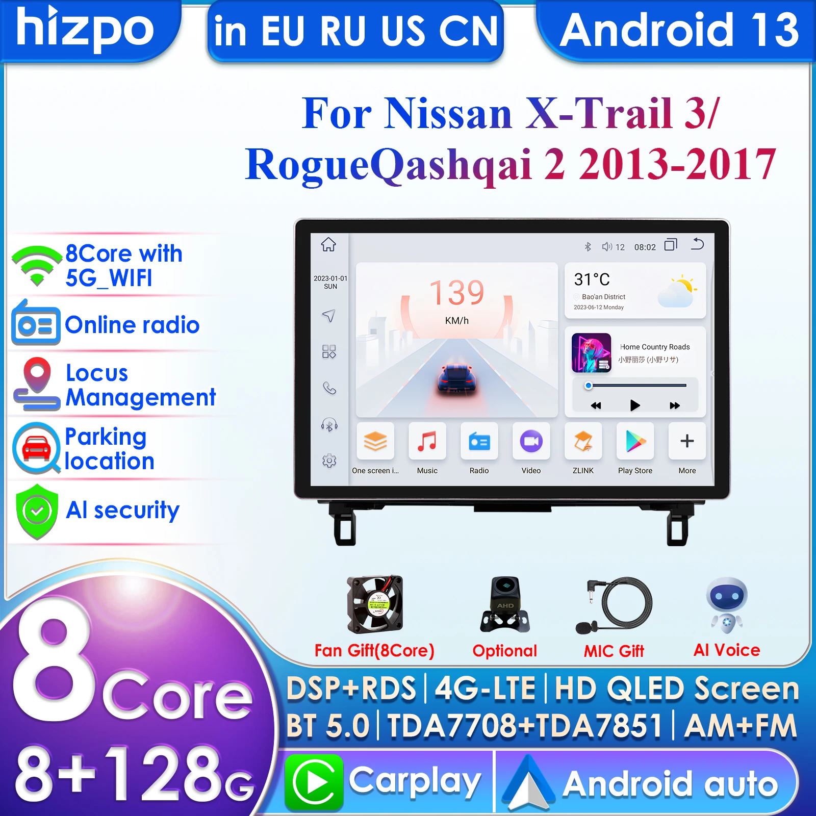 

Car Intelligent System CarPlay Android 13 Auto Radio for Nissan Qashqai J11 X-Trail 3 T32 2013-2017 Car Multimedia GPS Autoradio