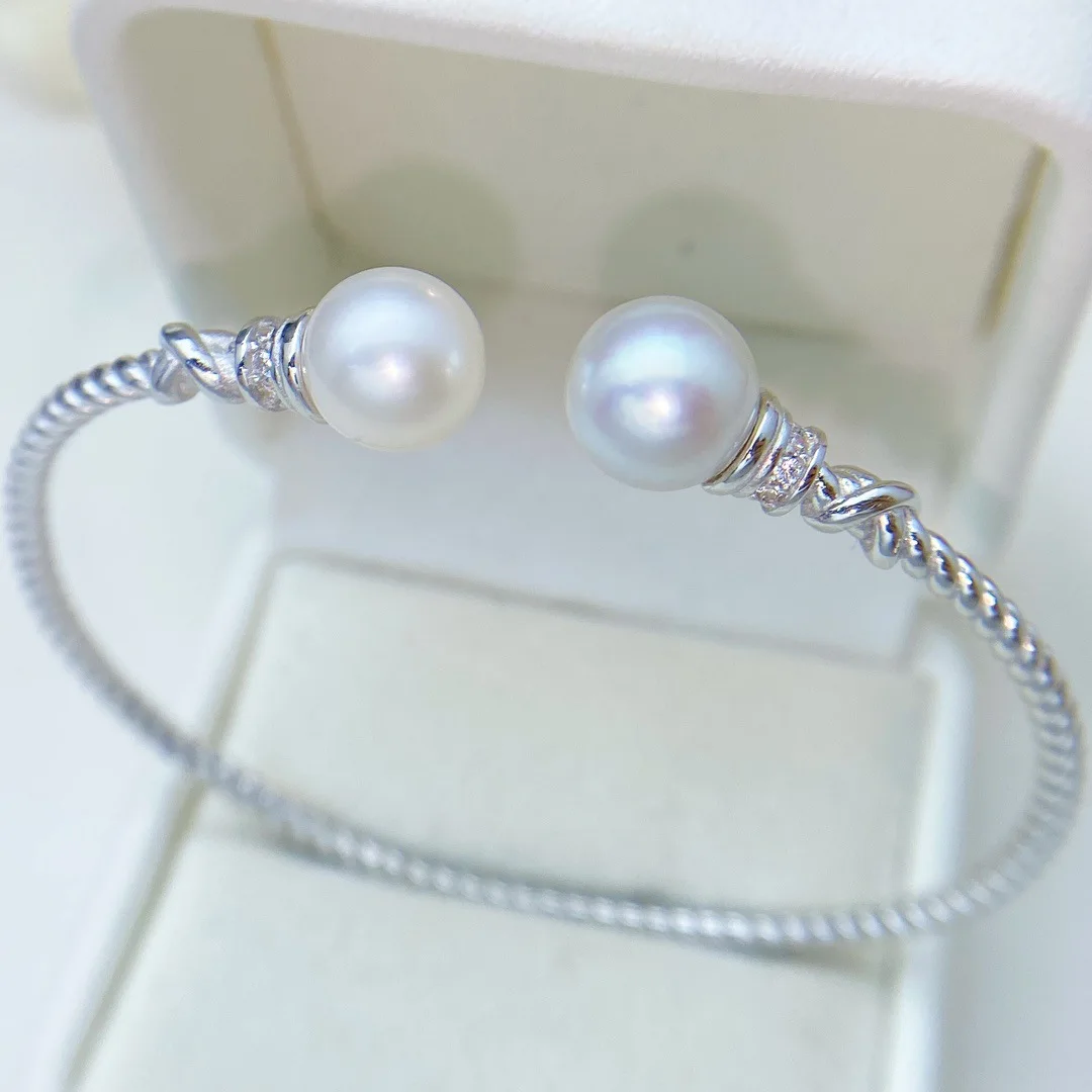 

Очаровательный жемчужный браслет AAAA8-9 мм из натурального круглого белого жемчуга Южного моря 925s