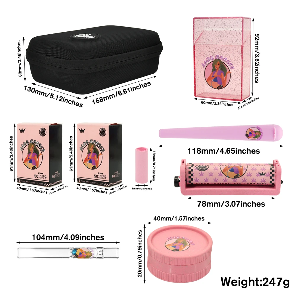 HONEYPUFF Tobaco Kit Herb Grinder Case Plastic Storage Tube Glass 78mm/110mm Rolling Machine Accesorios para fumar jogo de fumar