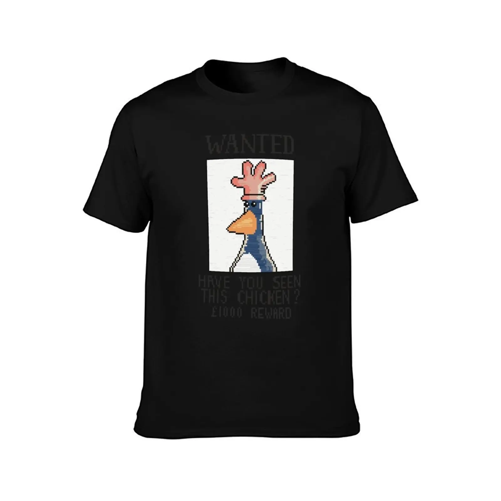 Wanted Chicken 8 Bit T-Shirt, Summer Casual Cotton Tee, Oversized Streetwear Tops, Vintage Graphic Print, Loose Fit Short Sleeve
