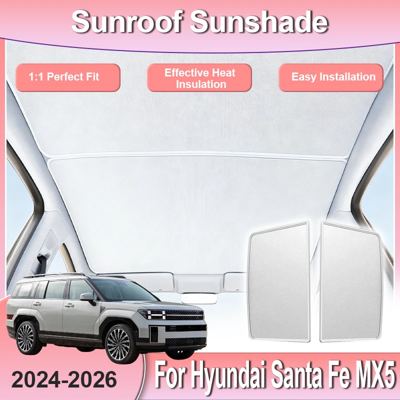 For Hyundai Santa Fe Accessories MX5 2024 2025 2026 Electrostatic Adsorption Car Sunroof Sunshade Static Cling Panoramic Shade