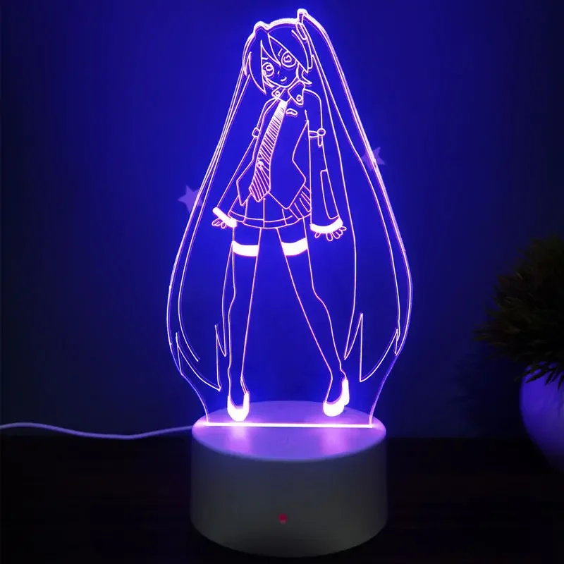 Hatsune Miku luces Led de noche, lámpara de mesa 3D acrílica, decoración Kawaii para el hogar, habitación, dormitorio, figura de Anime, regalos para fanáticos lindos