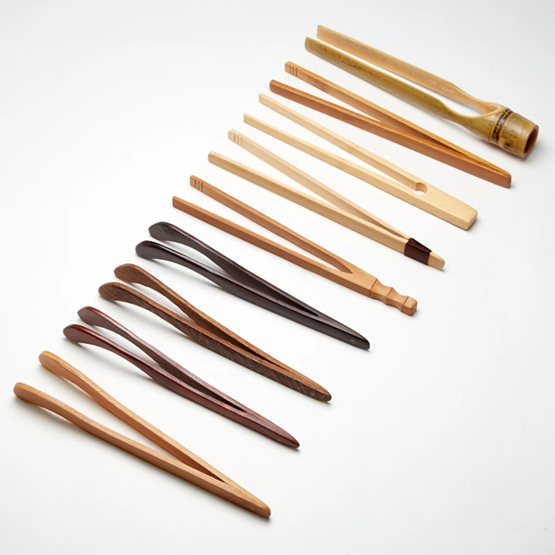 Handmade Natural Bamboo Tea Clippers Straight Head Bent Head Carbonized Bamboo Clipper Wok Teahouse Six Gentlemen Accessories