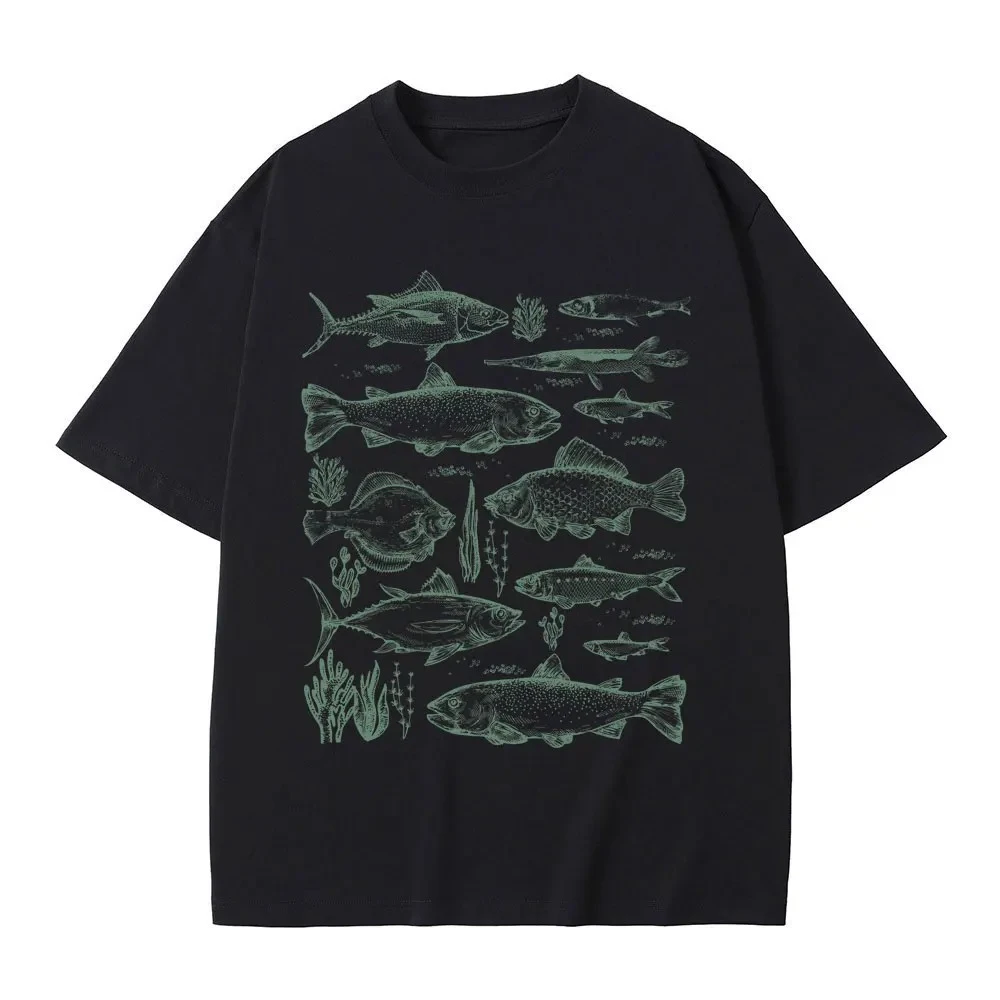 Fish Tattoo Style T-shirt Fishing Funny Meme Graphic T Shirts Women Casual Vintage Short Sleeve Women's  T-shirts Fashion Y2K
