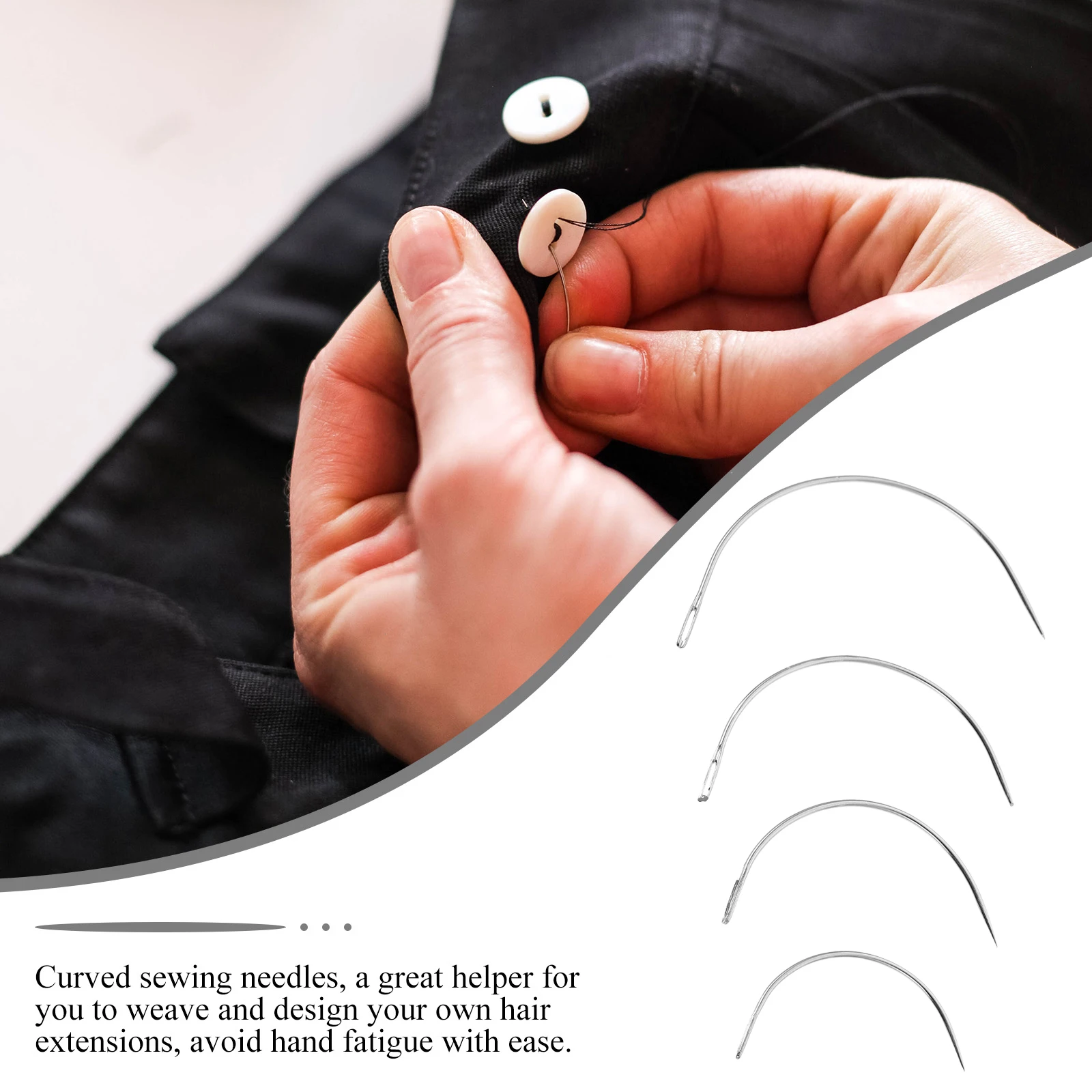 

Curved Needles 4 Sizes 2.0 2.5 3 3.5 Inch Big Eye Sewing Needles Metal Hand Weaving C Type for Wigs Carpets