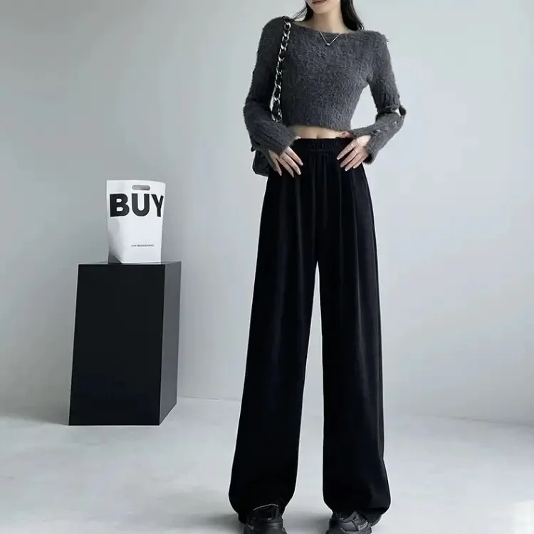 Corduroy Yamamoto Pants For Women Autumn Winter 2024 Thicken Baggy Wide Leg Coffee Pants Womens High Waist Sweatpants Trousers