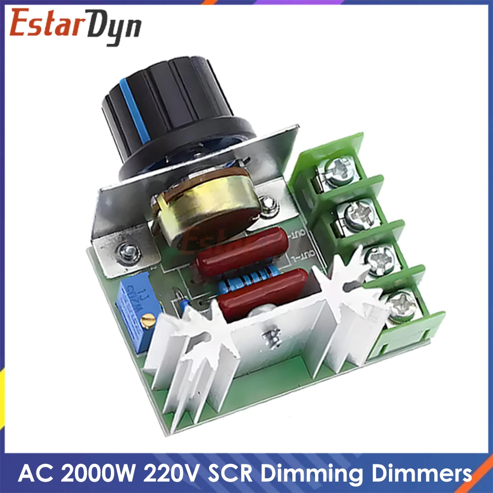 AC 220V 2000W SCR Voltage Regulator Module, Motor Speed Controller Dimmer with Thermostat, Phase Control for Industrial Heating